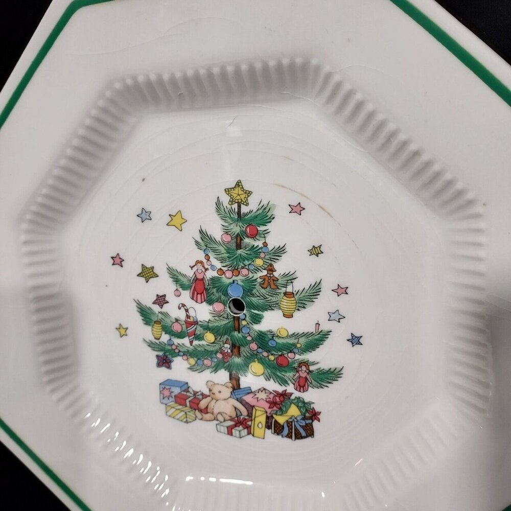 Nikko Happy Holiday Porcelain 2 Tier Octagon Serving Tray w/ Post Gold Handle - Picture 11 of 13
